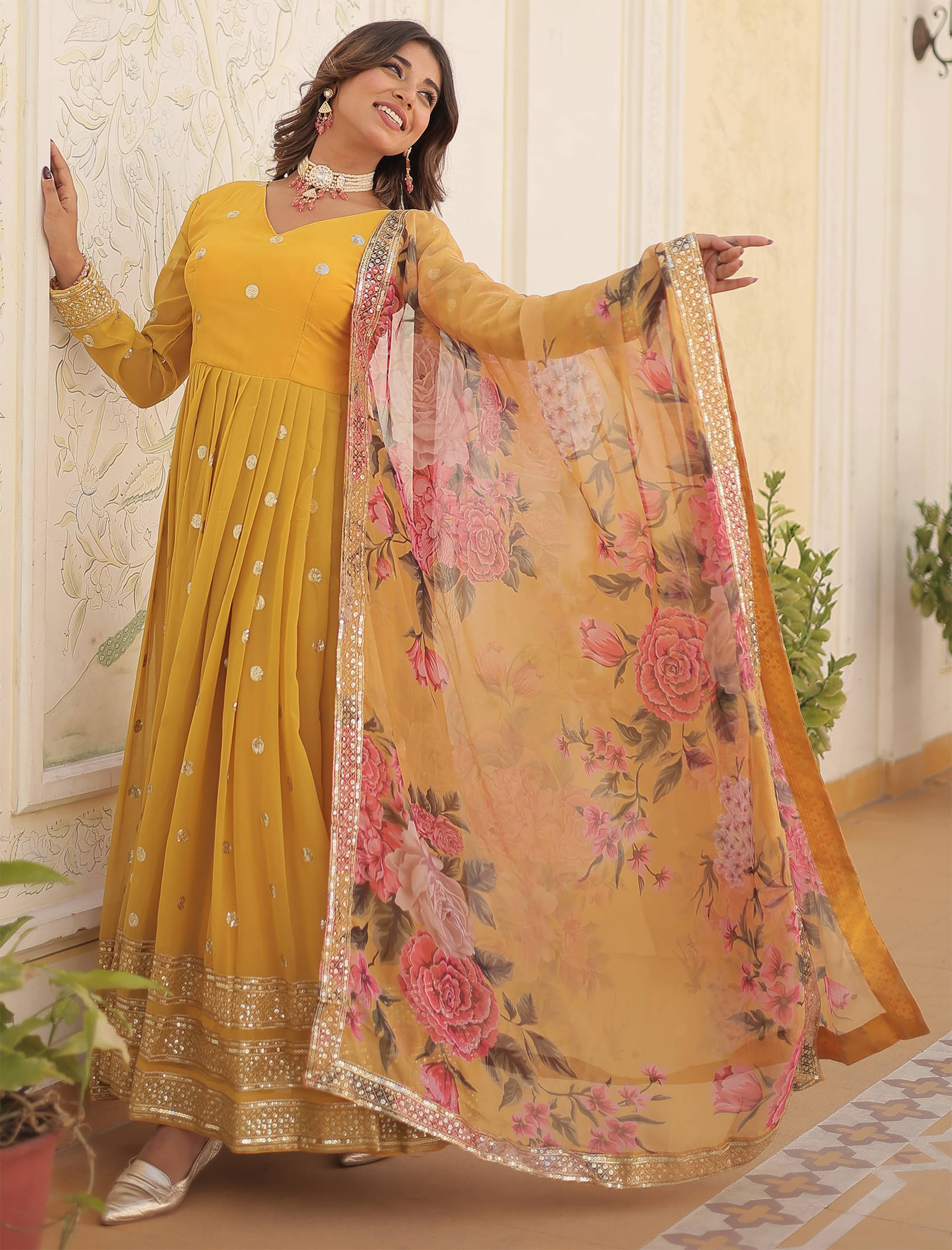 kedar fab Yellow Anarkali Georgette Women's Stitched Ethnic Gown ( Pack of 1 ) kedar fab Yellow Anarkali Georgette Women's Stitched Ethnic Gown ( Pack of 1 )