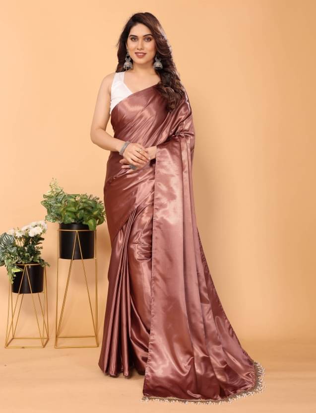 A TO Z CART Satin Solid Saree With Unstitched Blouse Piece ( Peach ) A TO Z CART Satin Solid Saree With Unstitched Blouse Piece ( Peach )