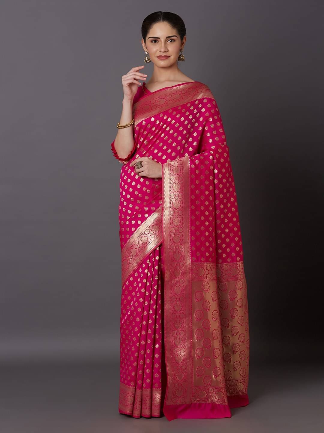     			DIKONA DESIGNER Banarasi Silk Woven Saree With Unstitched Blouse Piece ( Pink )