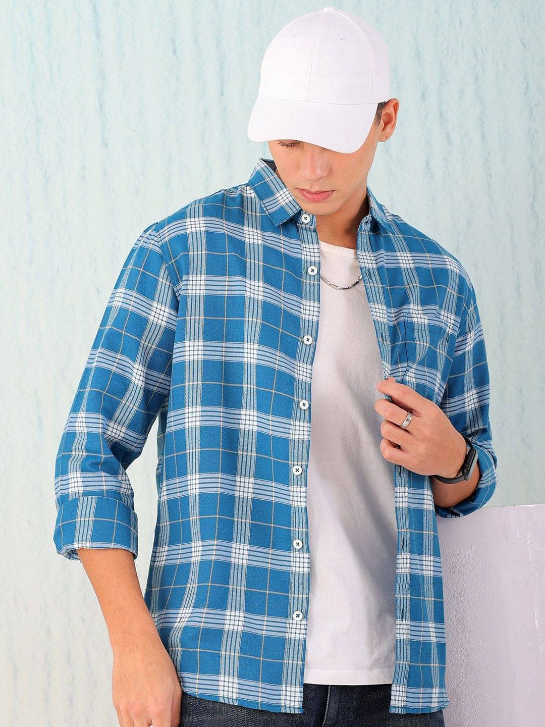     			HARDSODA 100% Cotton Regular Fit Checks Full Sleeves Men's Casual Shirt - Blue ( Pack of 1 )