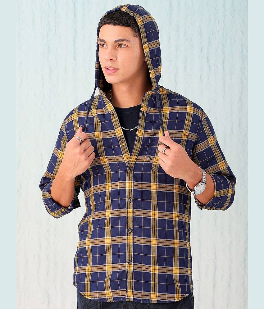 HARDSODA 100% Cotton Regular Fit Checks Full Sleeves Men's Casual Shirt - Navy Blue ( Pack of 1 )