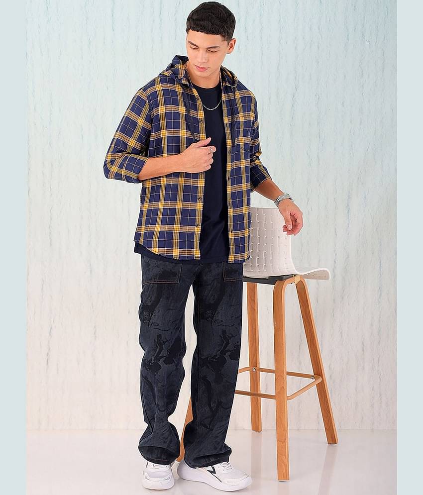 HARDSODA 100% Cotton Regular Fit Checks Full Sleeves Men's Casual Shirt - Navy Blue ( Pack of 1 )