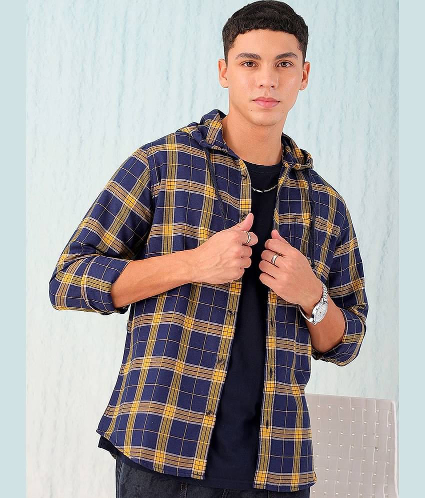 HARDSODA 100% Cotton Regular Fit Checks Full Sleeves Men's Casual Shirt - Navy Blue ( Pack of 1 )