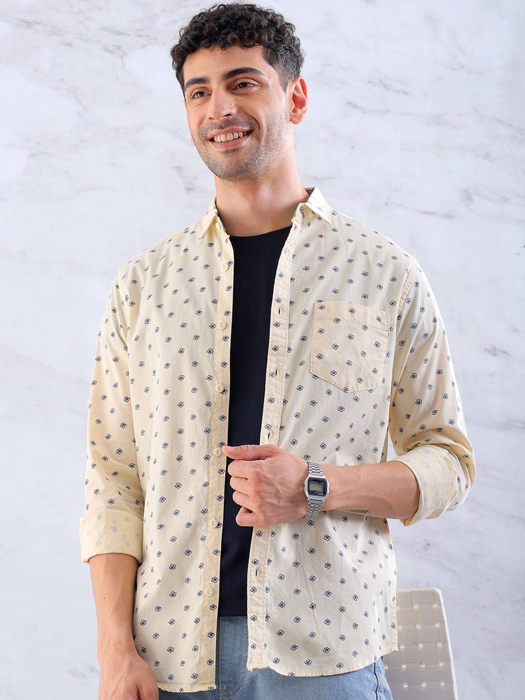 HARDSODA 100% Cotton Regular Fit Printed Full Sleeves Men's Casual Shirt - Cream ( Pack of 1 )     			HARDSODA 100% Cotton Regular Fit Printed Full Sleeves Men's Casual Shirt - Cream ( Pack of 1 )