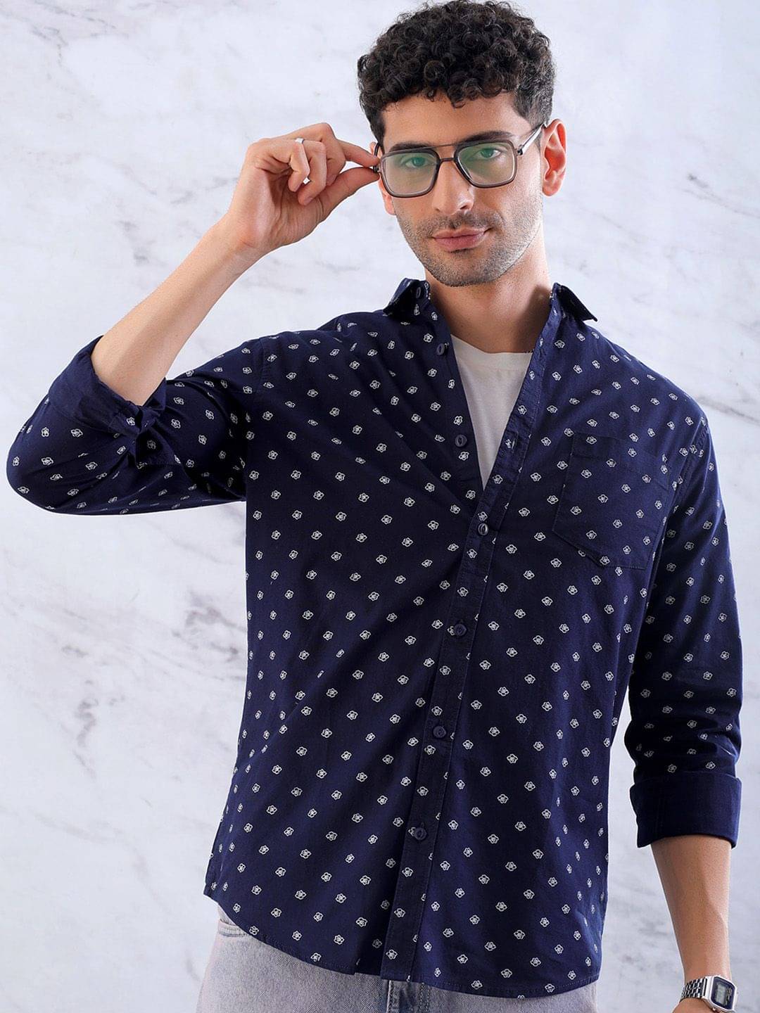     			HARDSODA 100% Cotton Regular Fit Printed Full Sleeves Men's Casual Shirt - Blue ( Pack of 1 )