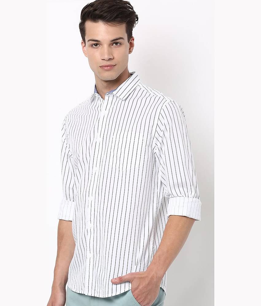 HARDSODA 100% Cotton Regular Fit Striped Full Sleeves Men's Casual Shirt - White ( Pack of 1 )