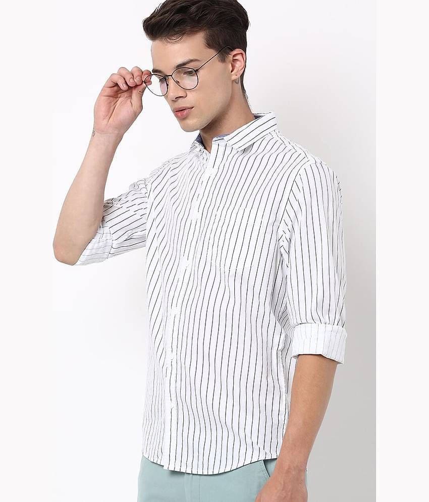 HARDSODA 100% Cotton Regular Fit Striped Full Sleeves Men's Casual Shirt - White ( Pack of 1 )