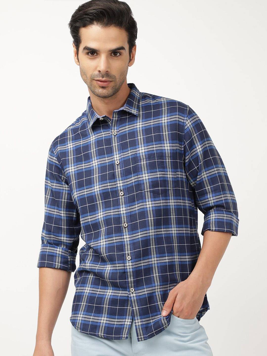 HARDSODA Poly Cotton Slim Fit Checks Full Sleeves Men's Casual Shirt - Navy Blue ( Pack of 1 )     			HARDSODA Poly Cotton Slim Fit Checks Full Sleeves Men's Casual Shirt - Navy Blue ( Pack of 1 )