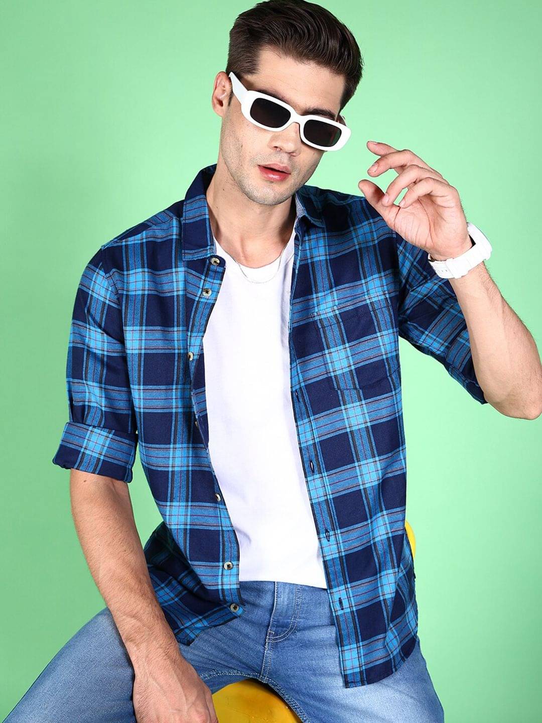HARDSODA Polyester Regular Fit Checks Full Sleeves Men's Casual Shirt - Navy Blue ( Pack of 1 ) HARDSODA Polyester Regular Fit Checks Full Sleeves Men's Casual Shirt - Navy Blue ( Pack of 1 )