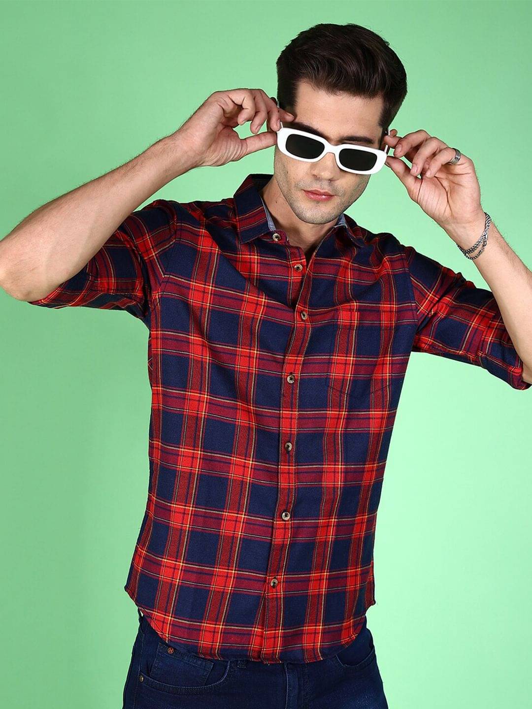     			HARDSODA Polyester Regular Fit Checks Full Sleeves Men's Casual Shirt - Navy Blue ( Pack of 1 )