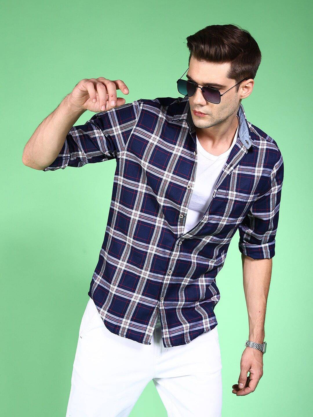 HARDSODA Polyester Regular Fit Checks Full Sleeves Men's Casual Shirt - Navy Blue ( Pack of 1 ) HARDSODA Polyester Regular Fit Checks Full Sleeves Men's Casual Shirt - Navy Blue ( Pack of 1 )