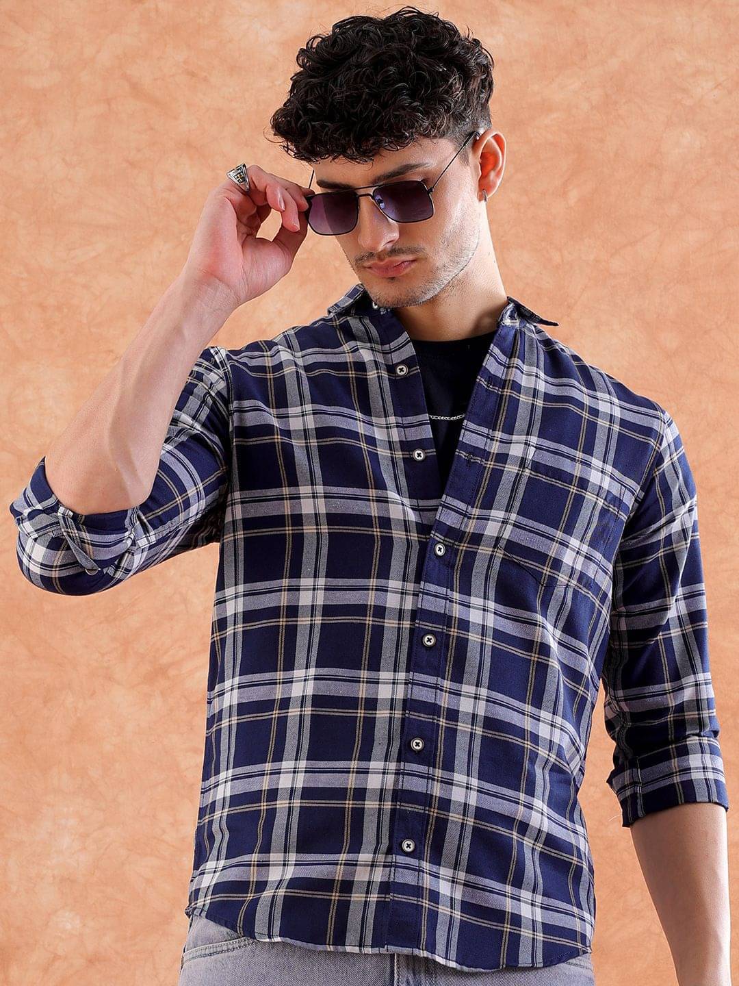 HARDSODA Polyester Regular Fit Checks Full Sleeves Men's Casual Shirt - Navy Blue ( Pack of 1 ) HARDSODA Polyester Regular Fit Checks Full Sleeves Men's Casual Shirt - Navy Blue ( Pack of 1 )