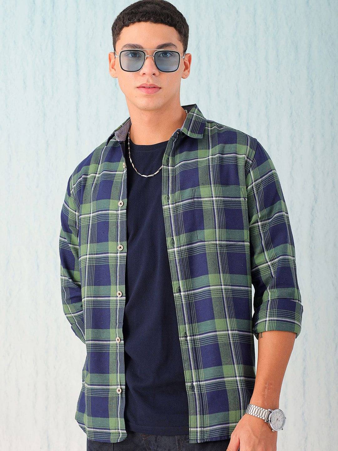 HARDSODA Polyester Regular Fit Checks Full Sleeves Men's Casual Shirt - Navy Blue ( Pack of 1 ) HARDSODA Polyester Regular Fit Checks Full Sleeves Men's Casual Shirt - Navy Blue ( Pack of 1 )