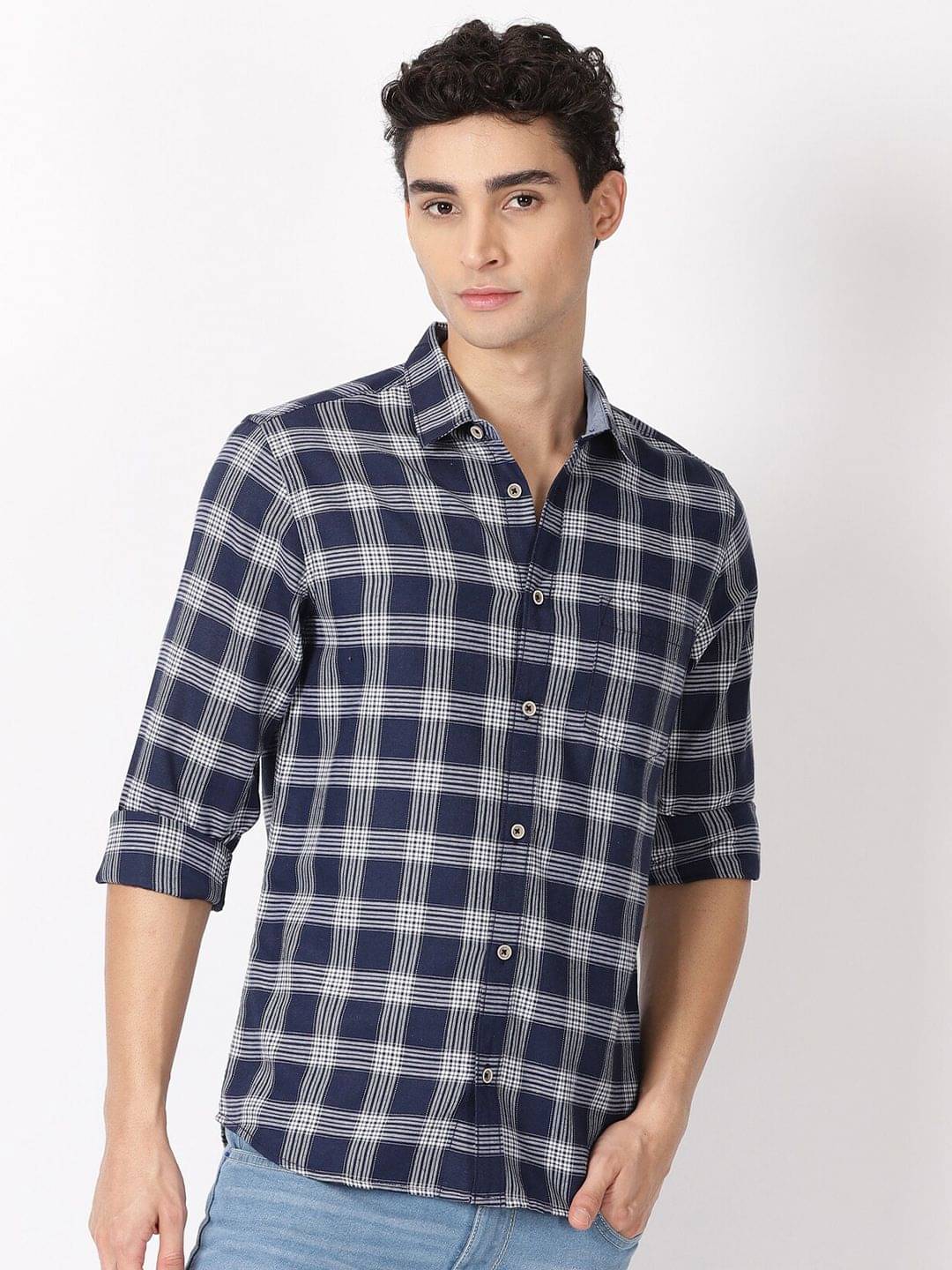 HARDSODA Polyester Regular Fit Checks Full Sleeves Men's Casual Shirt - Navy Blue ( Pack of 1 ) HARDSODA Polyester Regular Fit Checks Full Sleeves Men's Casual Shirt - Navy Blue ( Pack of 1 )