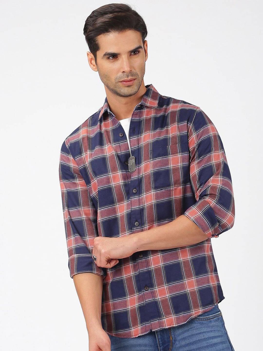 HARDSODA Polyester Regular Fit Checks Full Sleeves Men's Casual Shirt - Navy Blue ( Pack of 1 ) HARDSODA Polyester Regular Fit Checks Full Sleeves Men's Casual Shirt - Navy Blue ( Pack of 1 )
