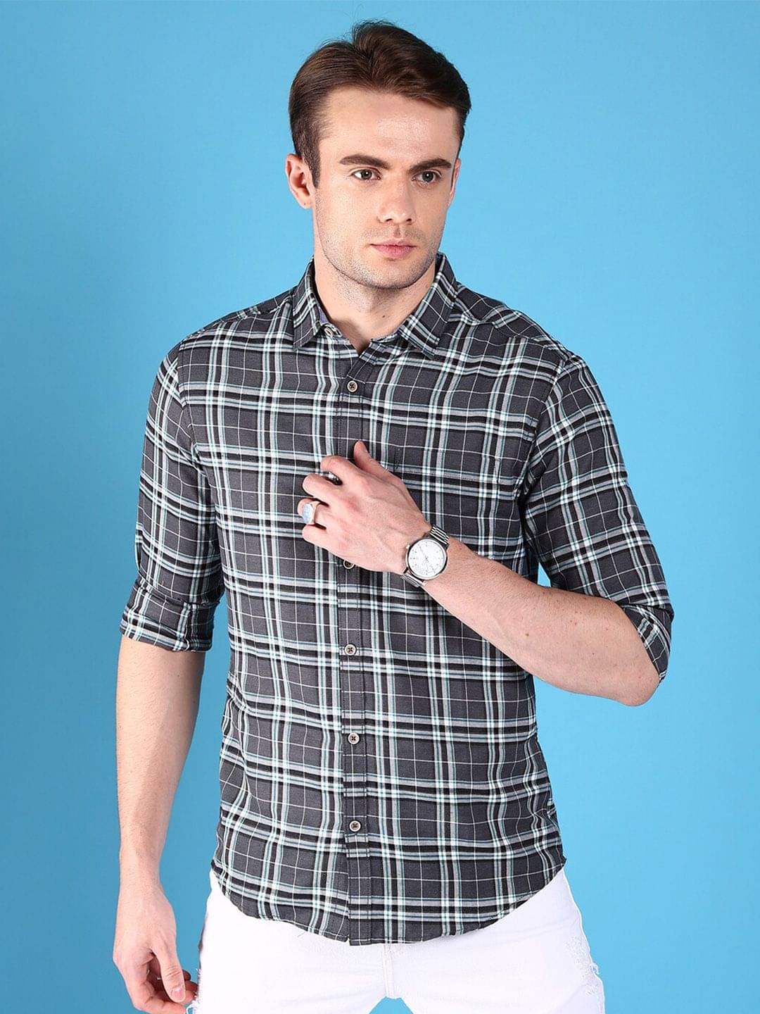 HARDSODA Polyester Regular Fit Checks Full Sleeves Men's Casual Shirt - Grey ( Pack of 1 ) HARDSODA Polyester Regular Fit Checks Full Sleeves Men's Casual Shirt - Grey ( Pack of 1 )