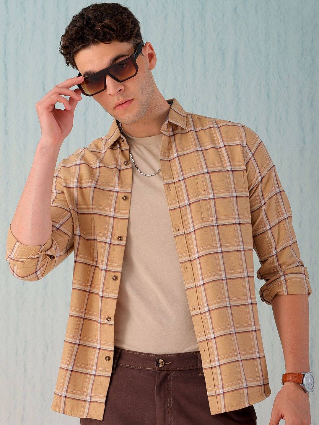HARDSODA Polyester Regular Fit Checks Full Sleeves Men's Casual Shirt - Beige ( Pack of 1 ) HARDSODA Polyester Regular Fit Checks Full Sleeves Men's Casual Shirt - Beige ( Pack of 1 )