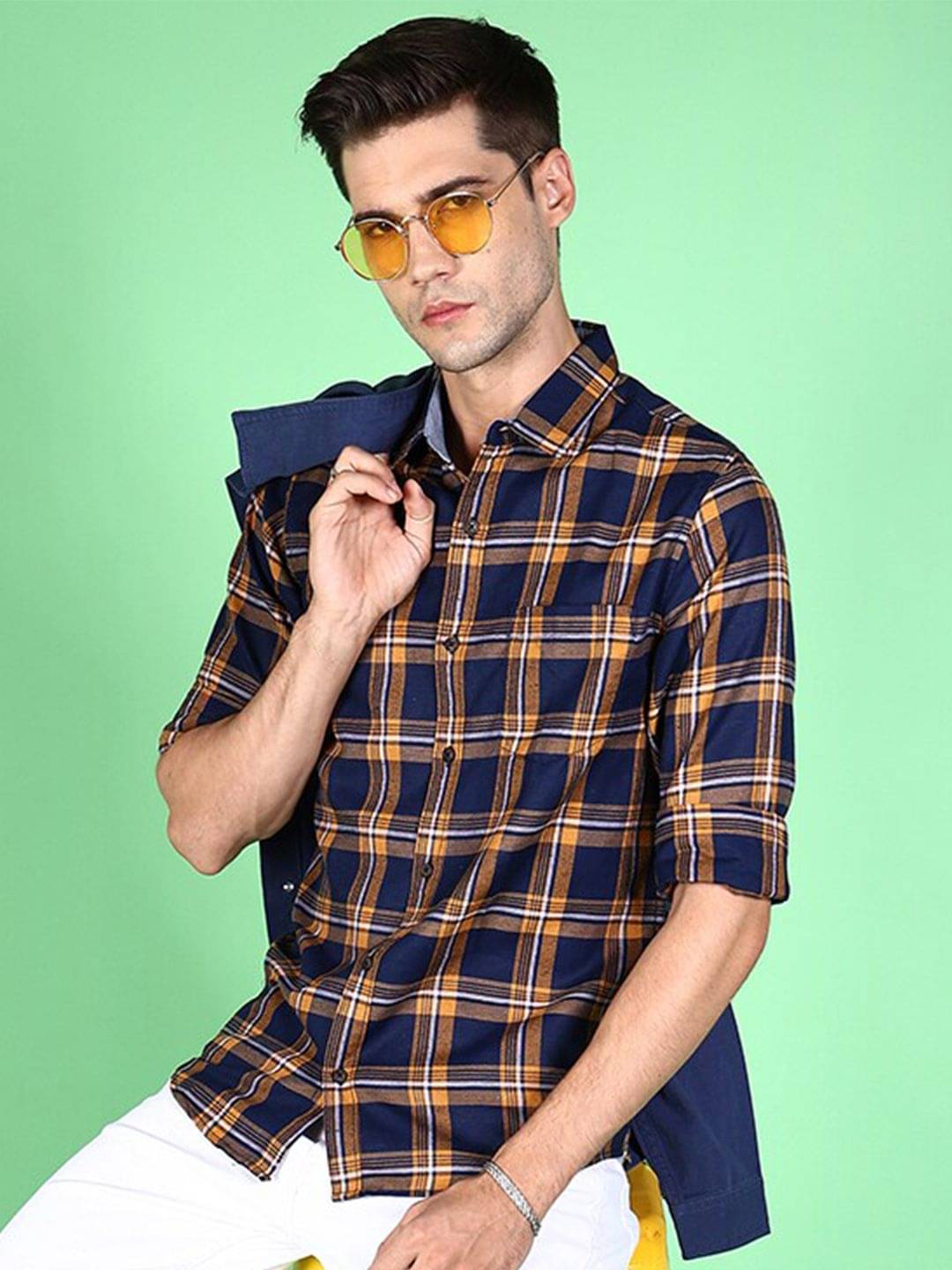 HARDSODA Polyester Regular Fit Checks Full Sleeves Men's Casual Shirt - Navy Blue ( Pack of 1 ) HARDSODA Polyester Regular Fit Checks Full Sleeves Men's Casual Shirt - Navy Blue ( Pack of 1 )