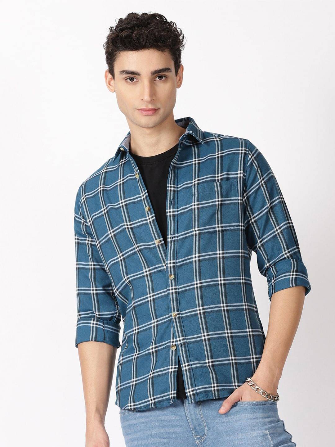     			HARDSODA Polyester Regular Fit Checks Full Sleeves Men's Casual Shirt - Blue ( Pack of 1 )