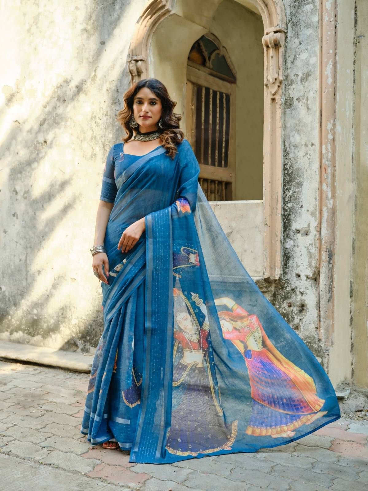 RUDRA CREATION Art Silk Printed Saree With Unstitched Blouse Piece ( Blue ) RUDRA CREATION Art Silk Printed Saree With Unstitched Blouse Piece ( Blue )