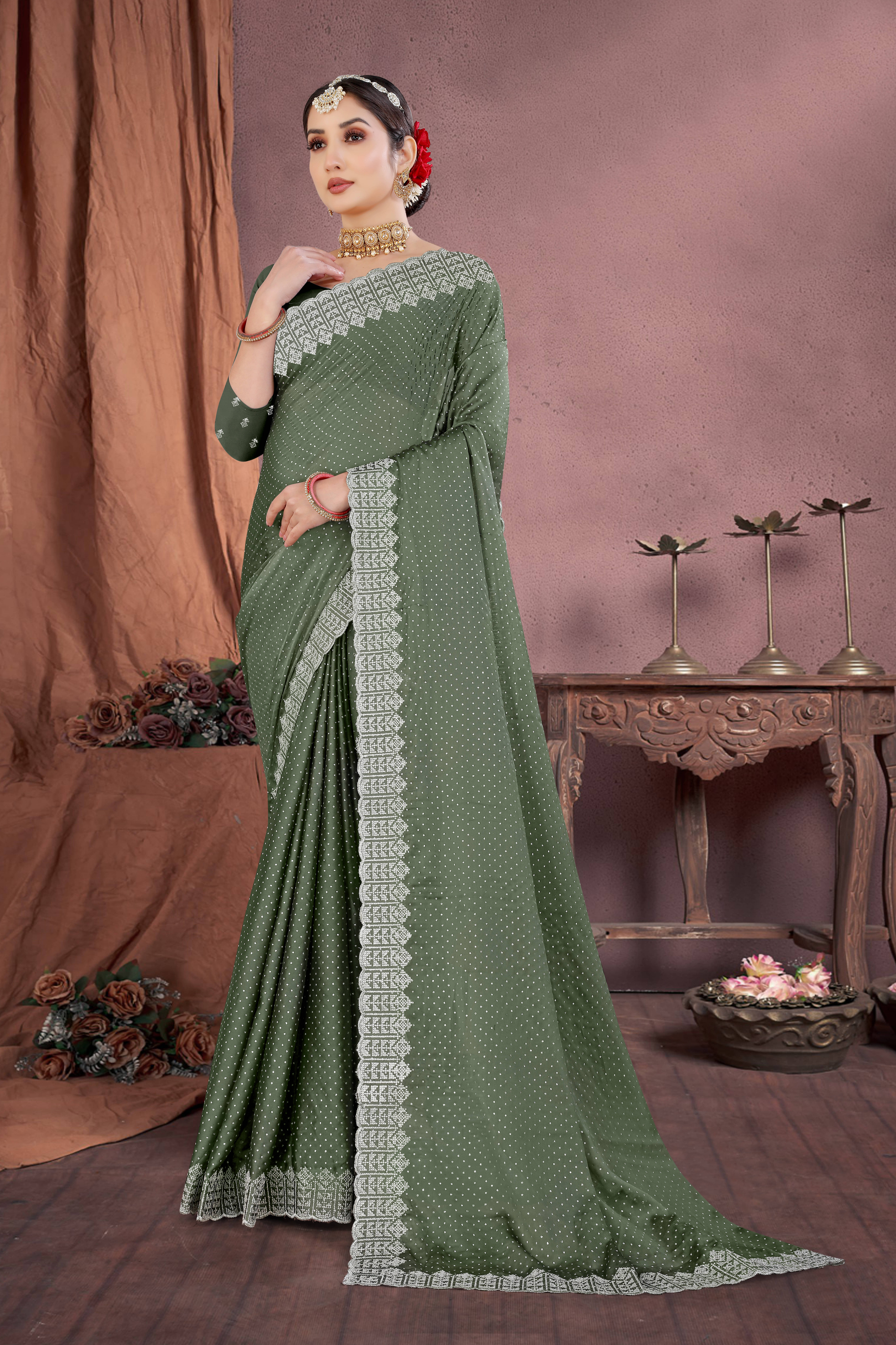     			Sanwariya Silks Art Silk Embellished Saree With Unstitched Blouse Piece ( Green )