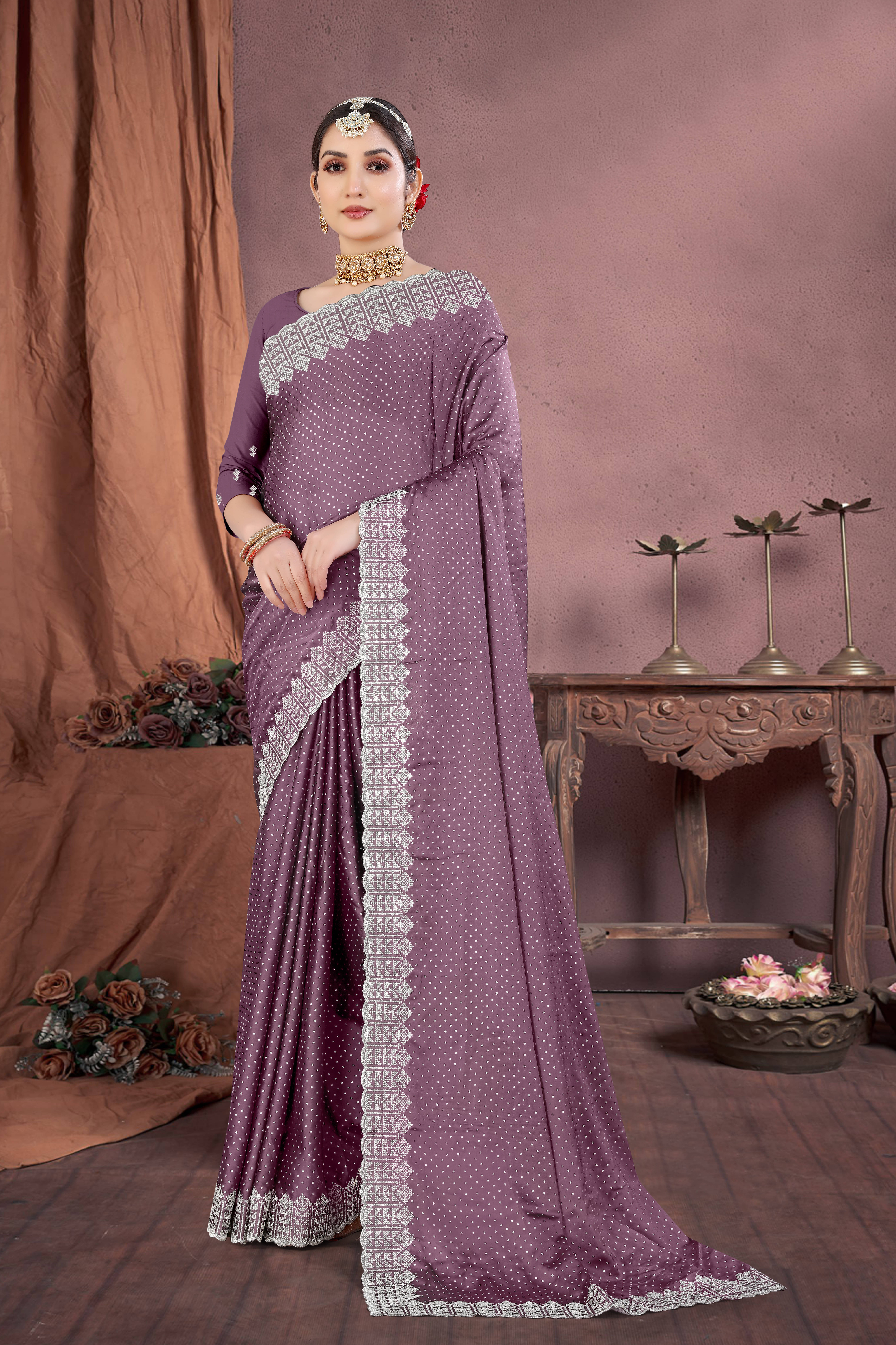     			Sitanjali Art Silk Embellished Saree With Unstitched Blouse Piece ( Purple )