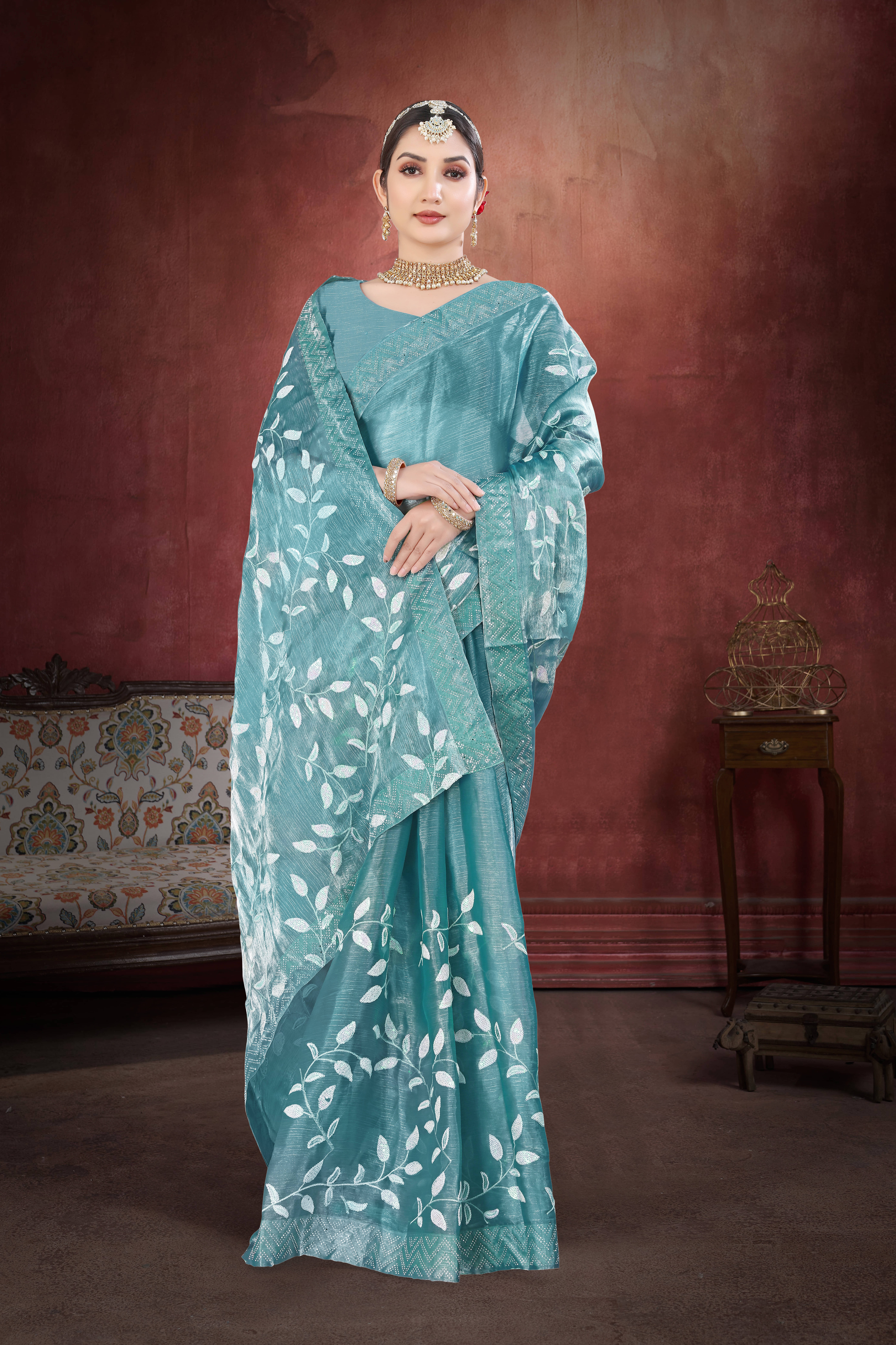     			Sitanjali Net Woven Saree With Unstitched Blouse Piece ( Rama )