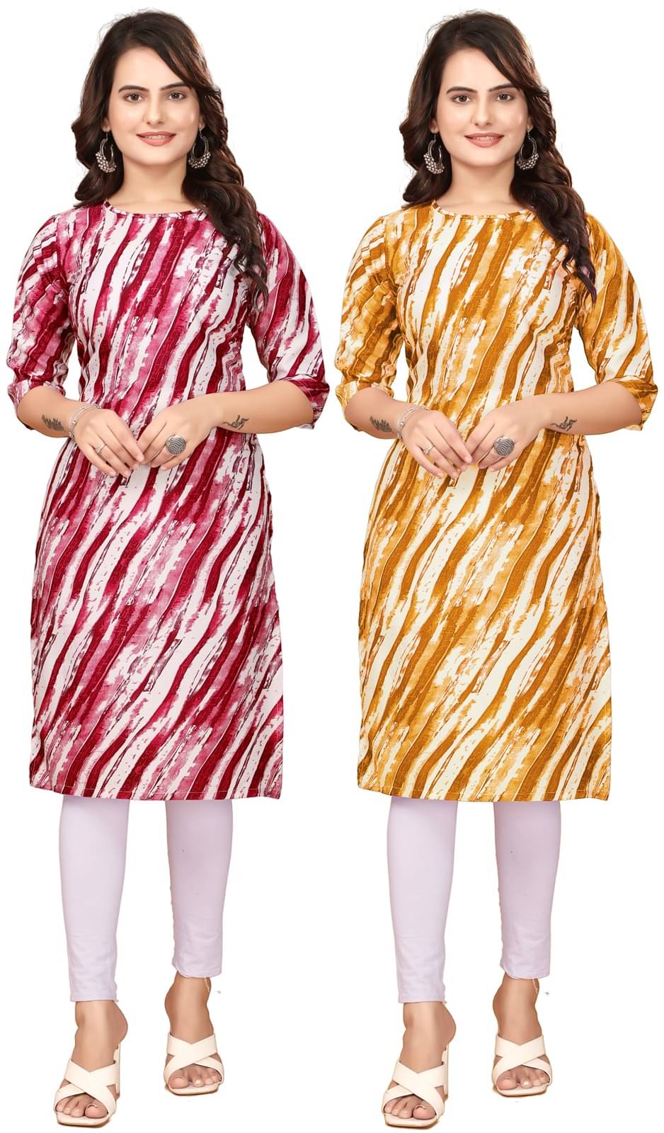    			VACHHARAJ DEASIGN Pack of 2 Crepe Printed Straight Women's Kurti - ( Red,Yellow )