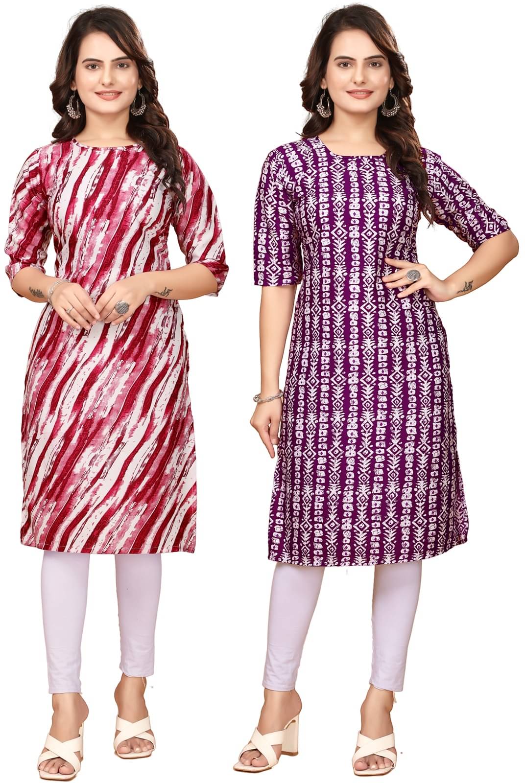 VACHHARAJ DESIGN Pack of 2 Crepe Printed Straight Women's Kurti - ( Red,Maroon ) VACHHARAJ DESIGN Pack of 2 Crepe Printed Straight Women's Kurti - ( Red,Maroon )