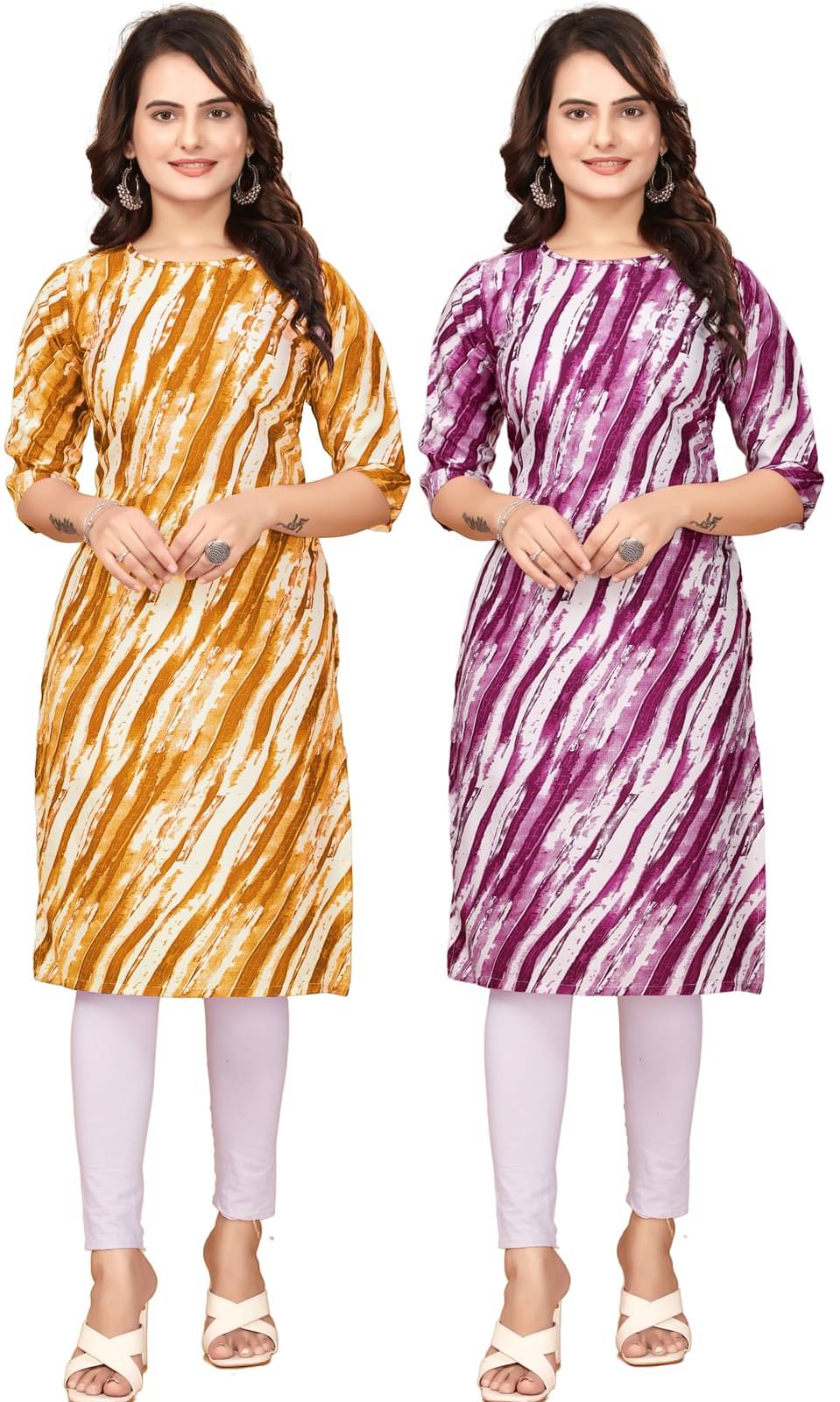 VACHHARAJ DESIGN Pack of 2 Crepe Printed Straight Women's Kurti - ( Yellow,Purple ) VACHHARAJ DESIGN Pack of 2 Crepe Printed Straight Women's Kurti - ( Yellow,Purple )