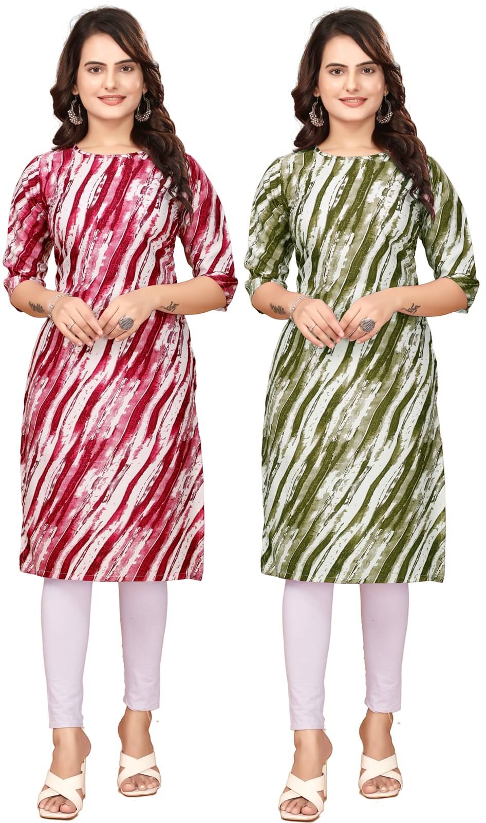     			VACHHARAJ DESIGN Pack of 2 Crepe Printed Straight Women's Kurti - ( Red,Green )