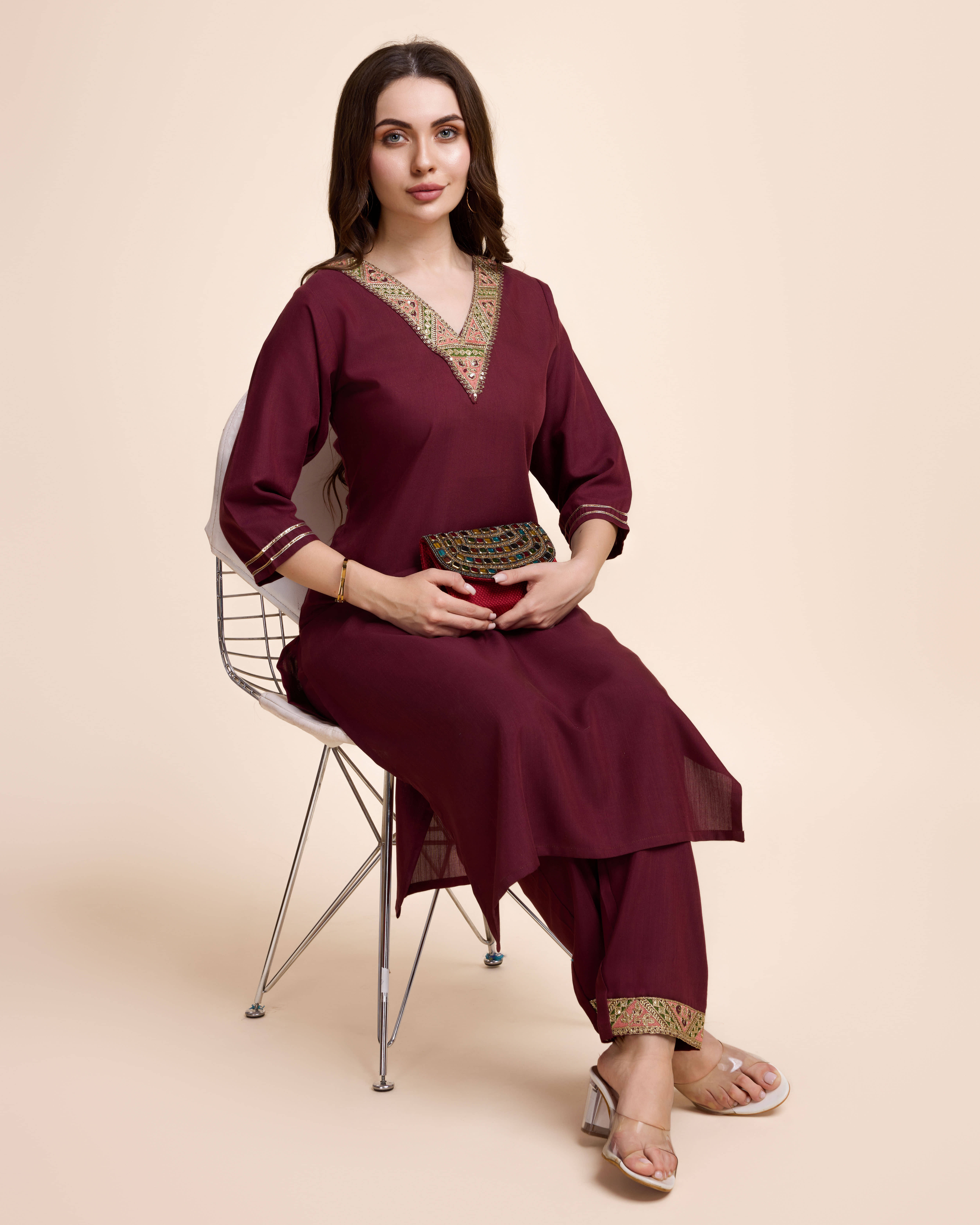Women Basket Cotton Blend Printed Kurti With Pants Women's Stitched Salwar Suit - Maroon ( Pack of 1 )