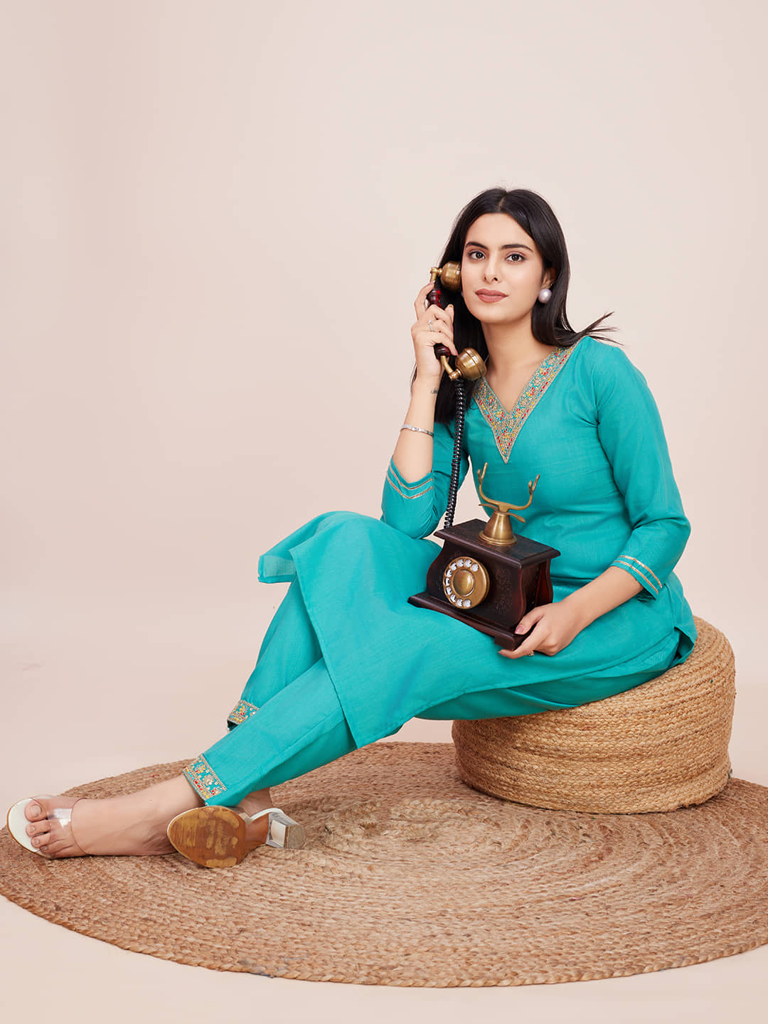 Women Basket Cotton Blend Printed Kurti With Pants Women's Stitched Salwar Suit - Light Blue ( Pack of 1 )