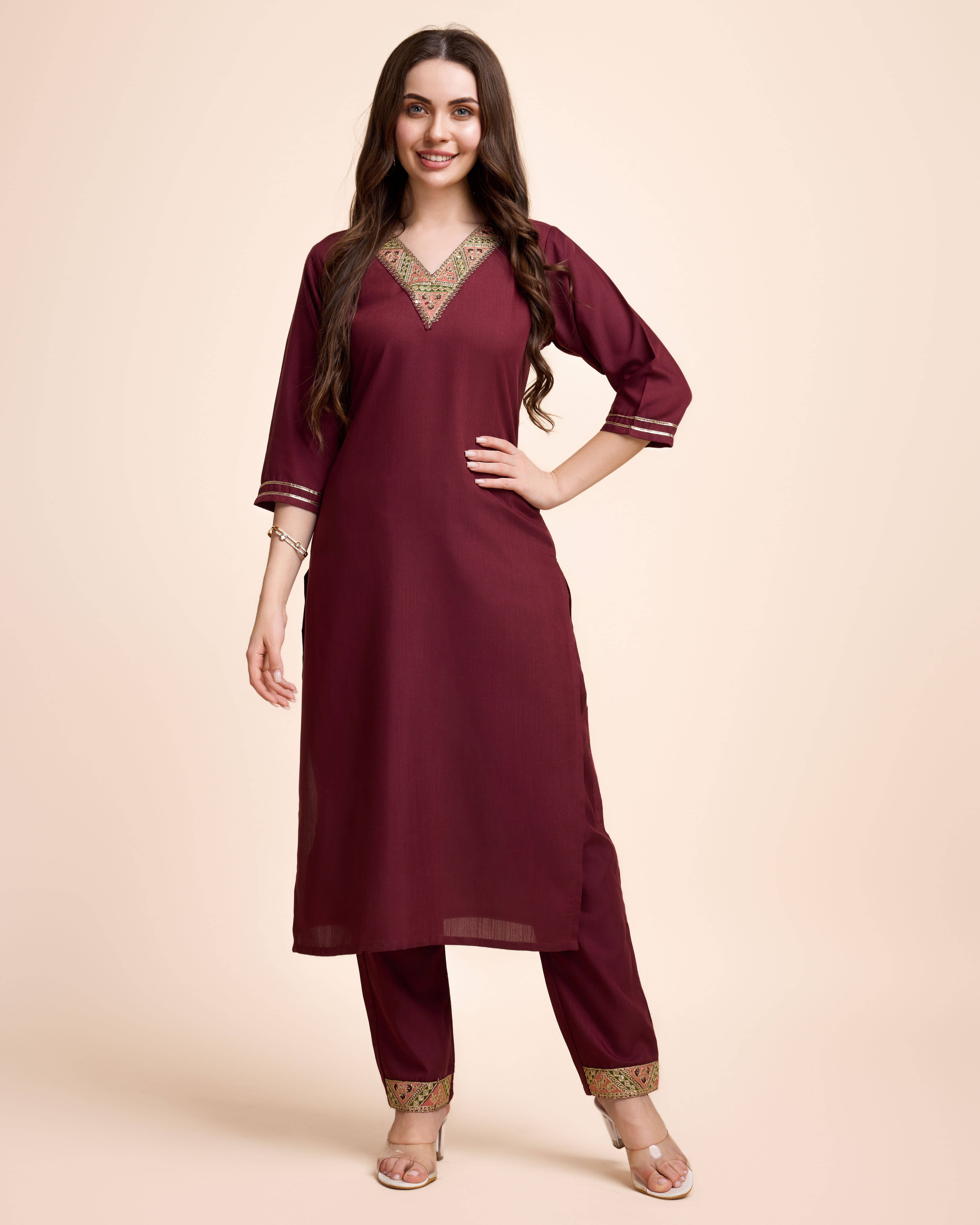 Women Basket Cotton Blend Printed Kurti With Pants Women's Stitched Salwar Suit - Maroon ( Pack of 1 )