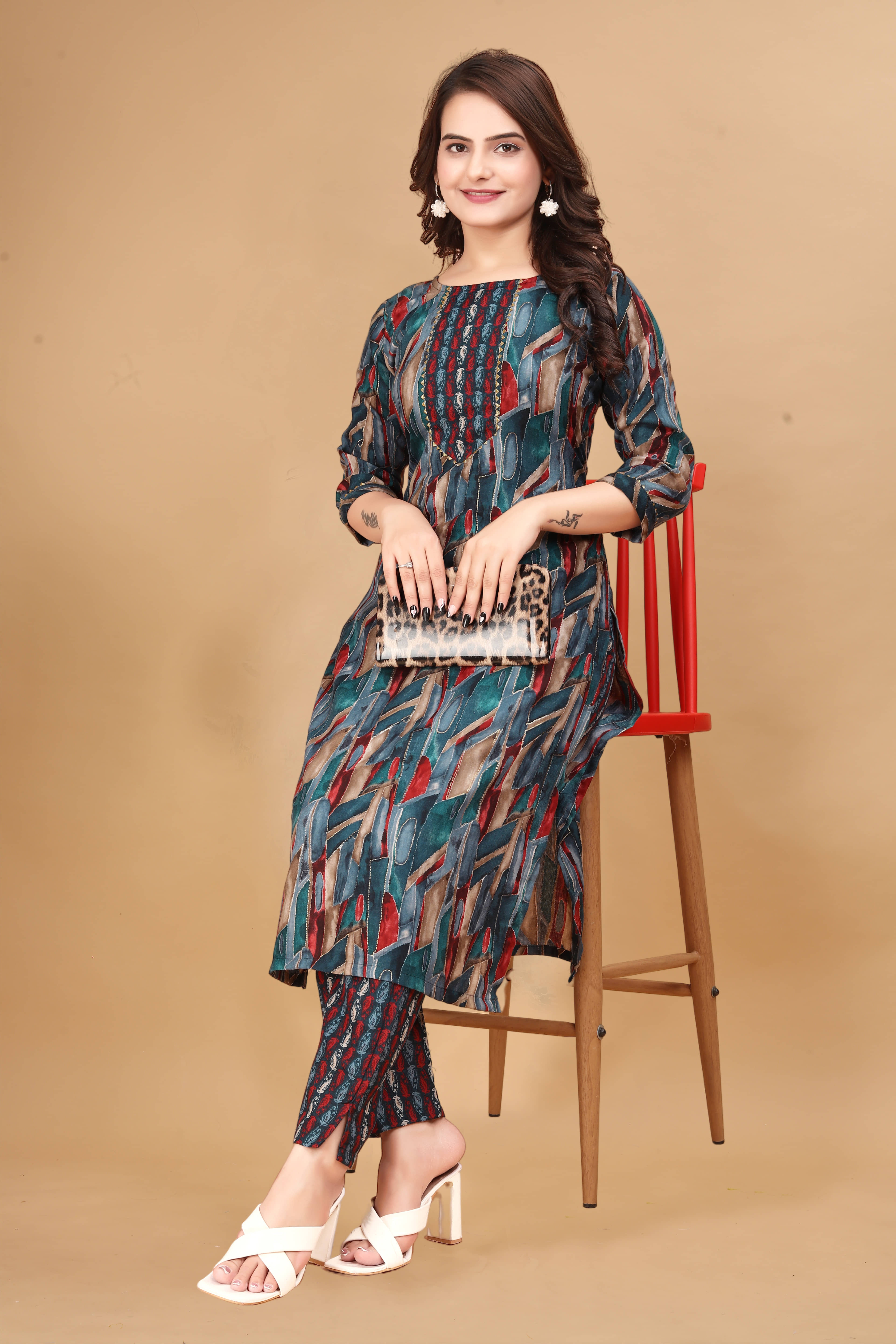 Women Basket Cotton Blend Printed Kurti With Pants Women's Stitched Salwar Suit - Pink ( Pack of 1 )