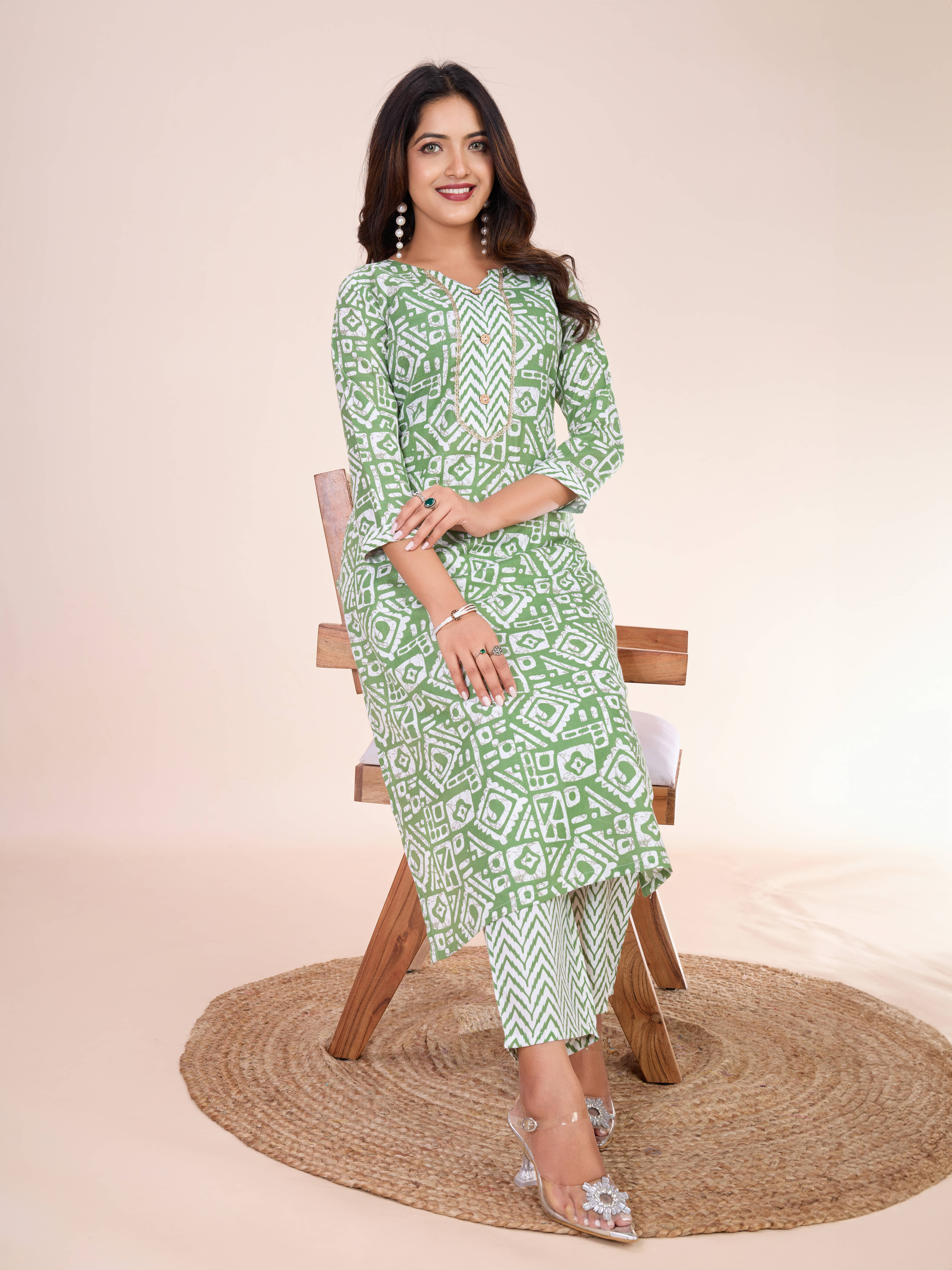 Women Basket Cotton Blend Printed Kurti With Pants Women's Stitched Salwar Suit - Green ( Pack of 1 ) Women Basket Cotton Blend Printed Kurti With Pants Women's Stitched Salwar Suit - Green ( Pack of 1 )