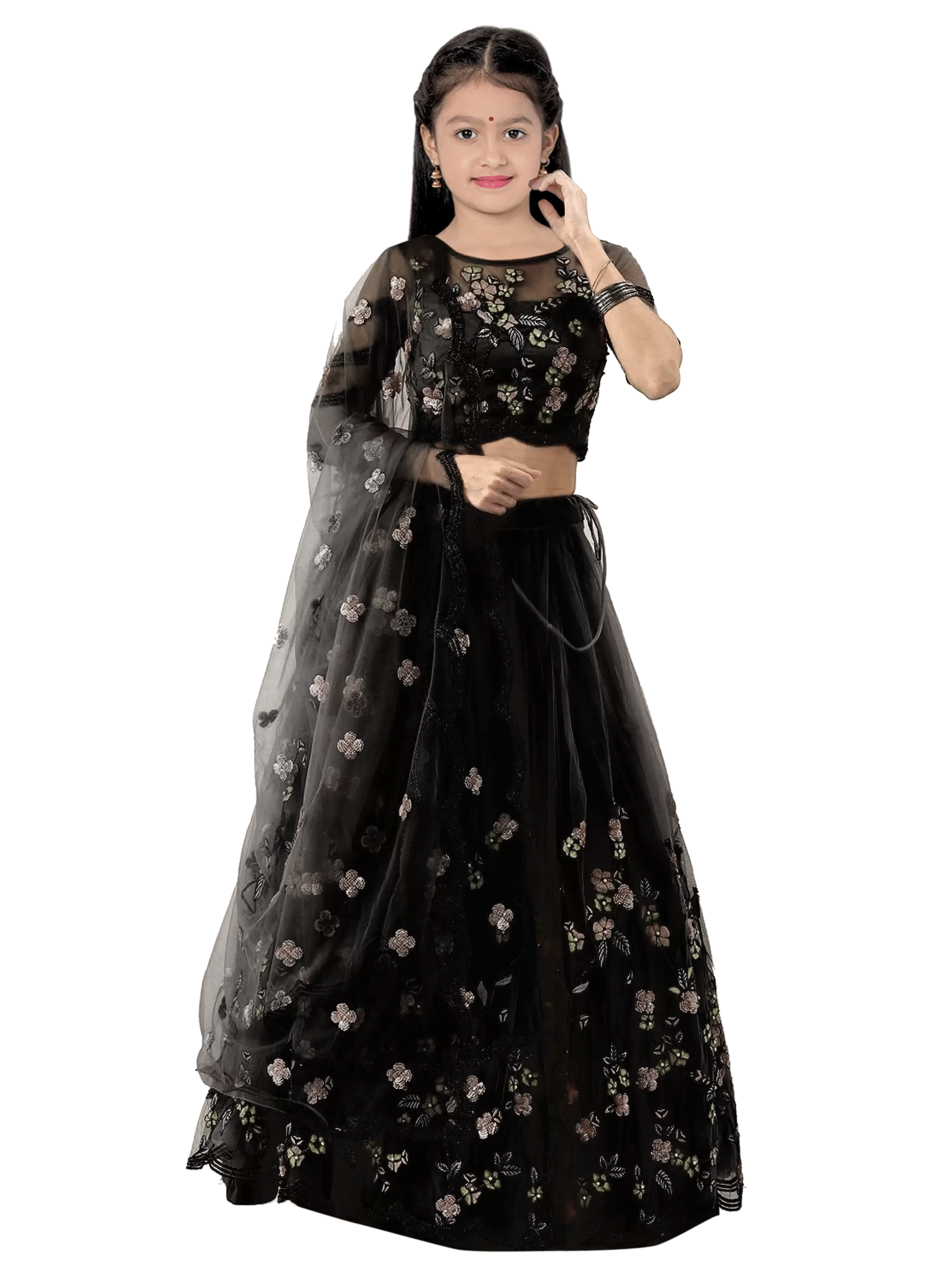     			piludi Net Lehenga Choli Set For Girls ( Pack of 1 , Black )
