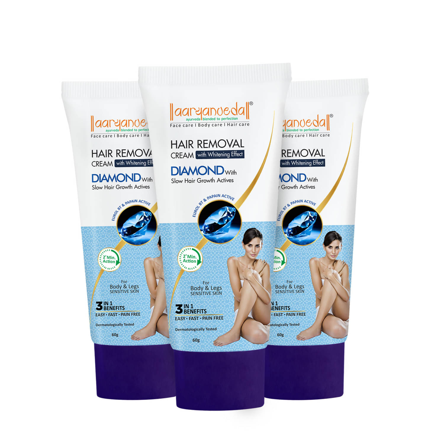 Aaryanveda Diamond Smooth, Pain-Free Hair Removal Creamwith Brightening Effect 180g (Pack of 3)     			Aaryanveda Diamond Smooth, Pain-Free Hair Removal Creamwith Brightening Effect 180g (Pack of 3)