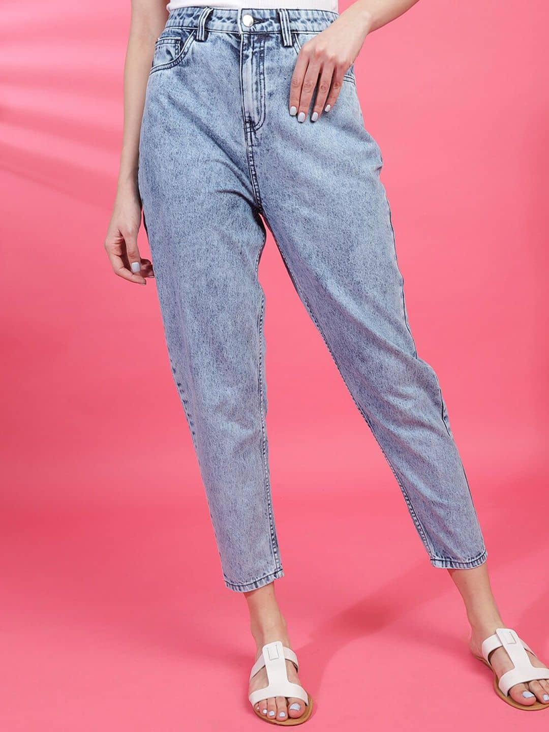 Freehand - Light Blue Cotton Mom Fit Women's Jeans ( Pack of 1 ) - Jeans | Buy online on ZillyBuy