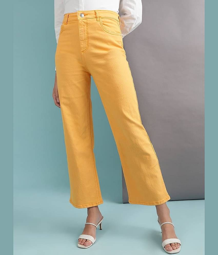 Freehand - Yellow Cotton Blend Wide Leg Women's Jeans ( Pack of 1 )