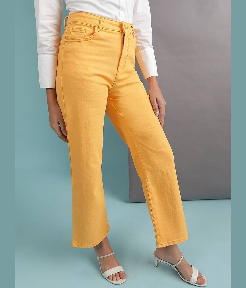 Freehand - Yellow Cotton Blend Wide Leg Women's Jeans ( Pack of 1 )