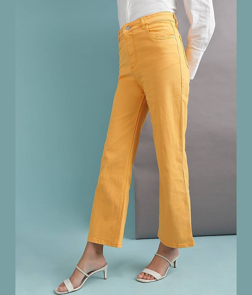 Freehand - Yellow Cotton Blend Wide Leg Women's Jeans ( Pack of 1 )