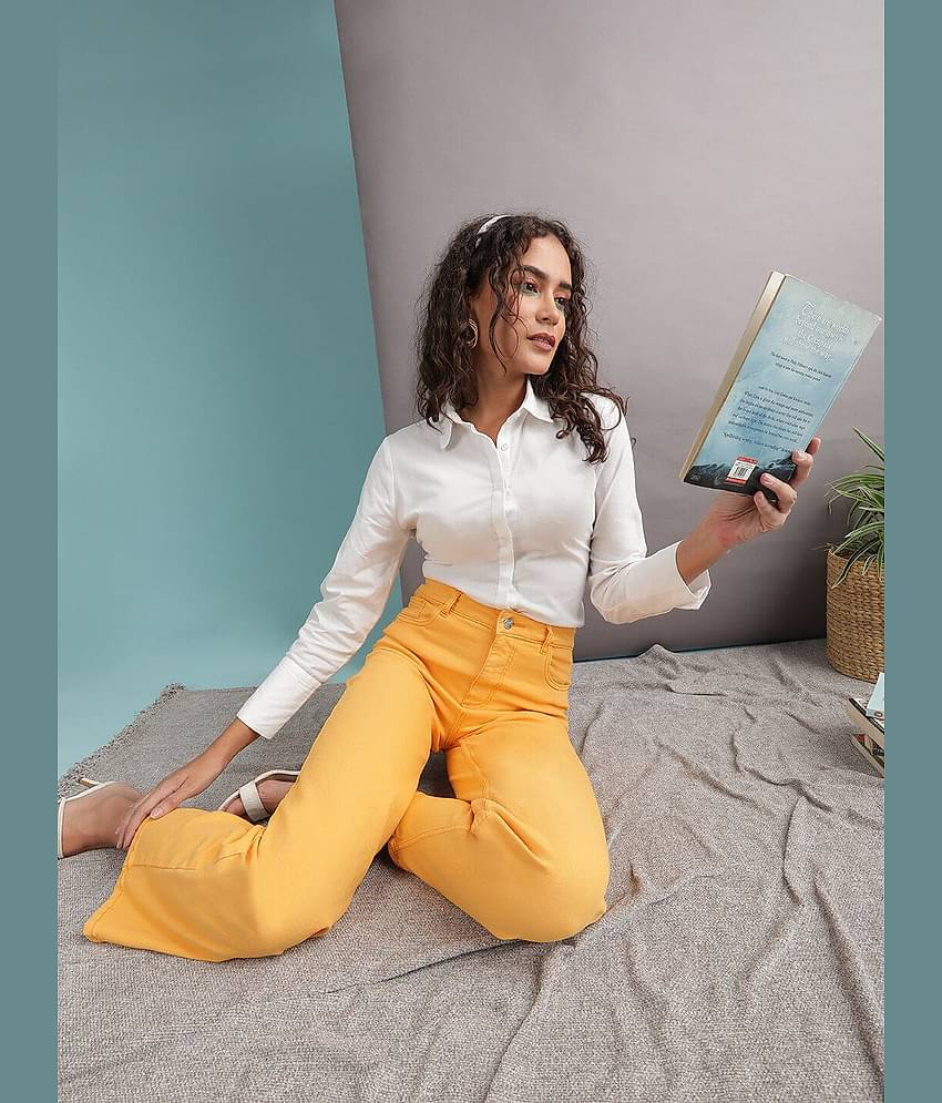 Freehand - Yellow Cotton Blend Wide Leg Women's Jeans ( Pack of 1 )