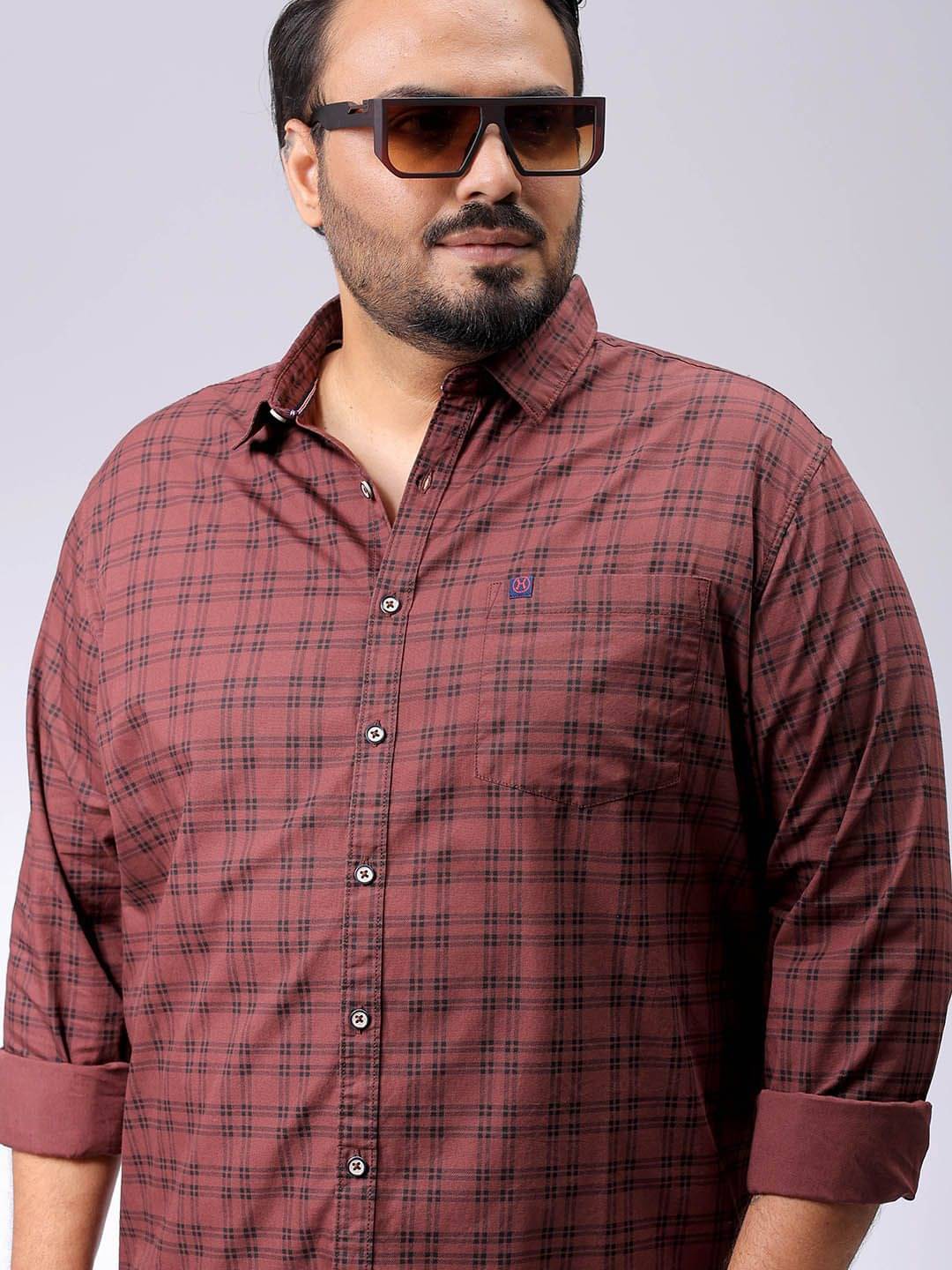     			HARDSODA 100% Cotton Regular Fit Checks Full Sleeves Men's Casual Shirt - Brown ( Pack of 1 )