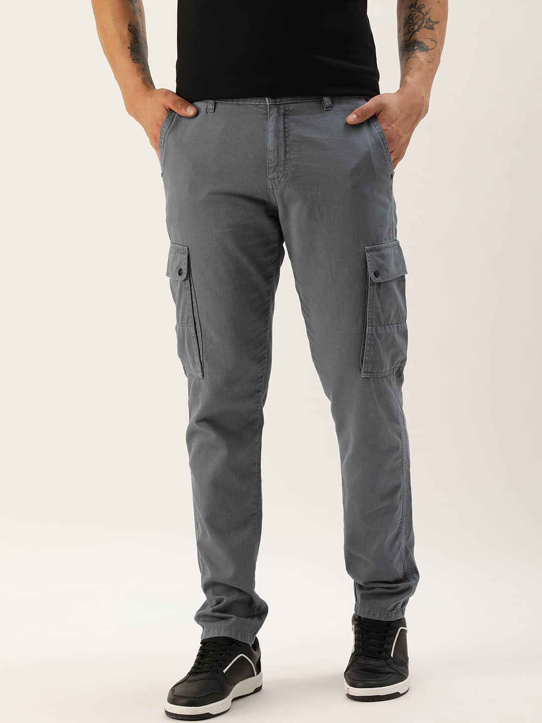 IVOC Slim Pleated Men's Cargos - Grey ( Pack of 1 ) - Trousers | Buy online on ZillyBuy