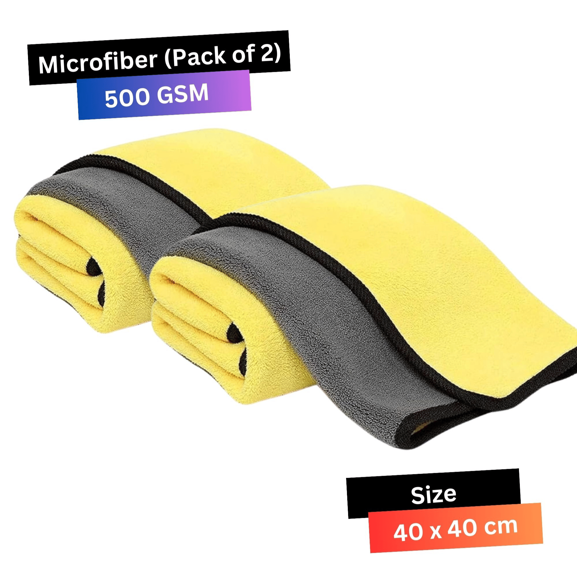 KLEANSHINE Yellow 500 GSM Microfiber Cloth For Automobile ( Pack of 2 )