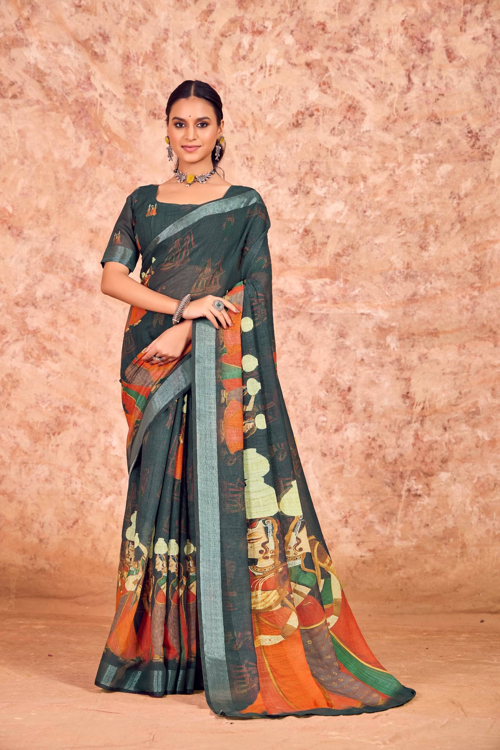 RUDRA CREATION Linen Woven Saree With Unstitched Blouse Piece ( Black ) RUDRA CREATION Linen Woven Saree With Unstitched Blouse Piece ( Black )