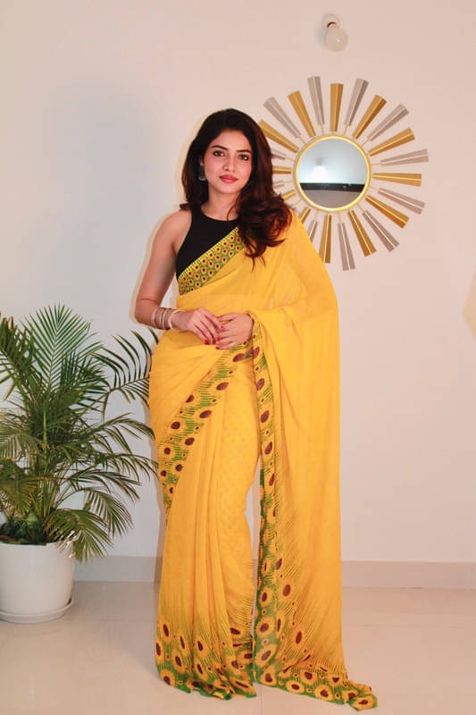     			Sanwariya Silk Georgette Printed Saree With Unstitched Blouse Piece ( Peach )