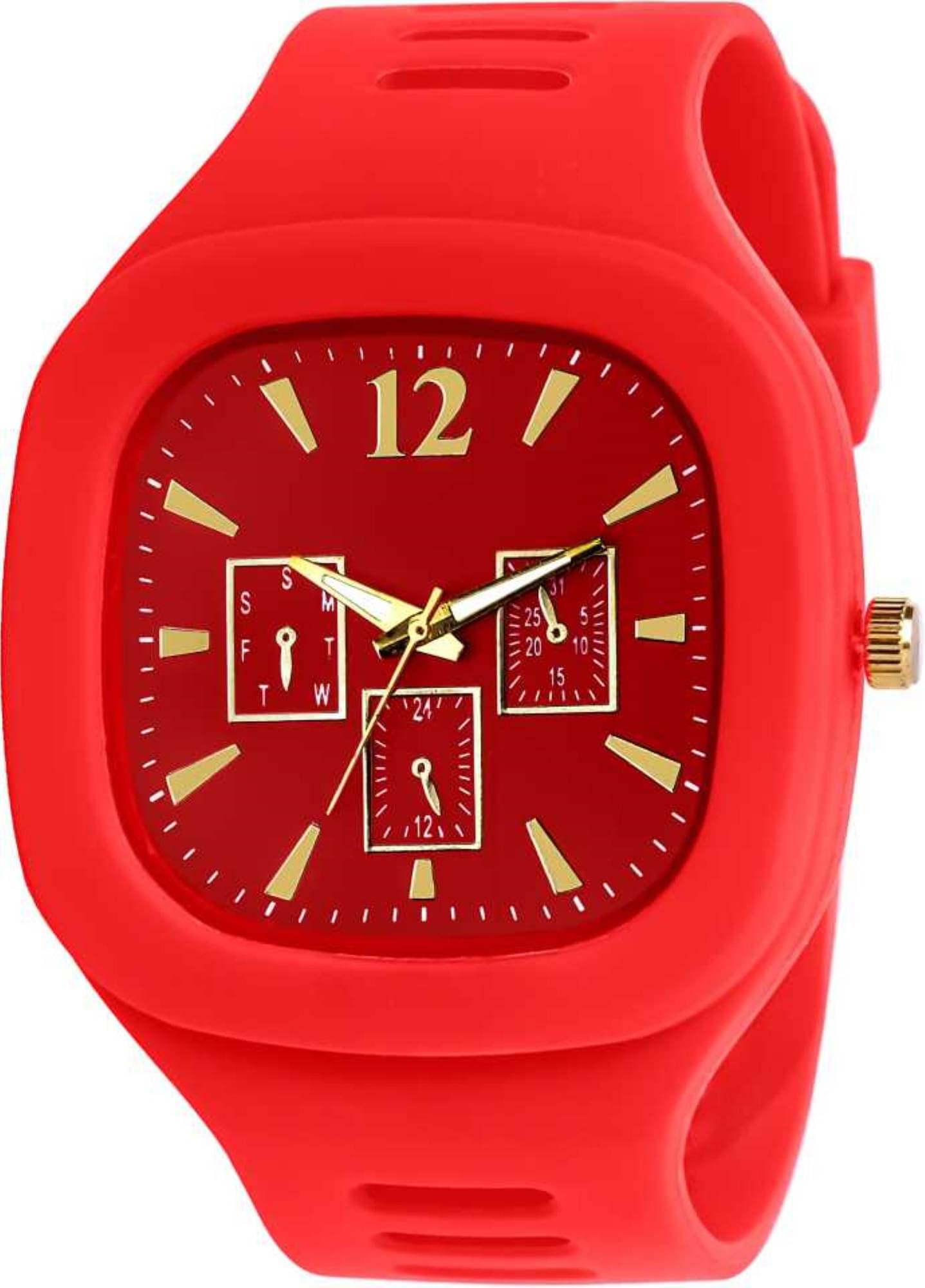     			Svats Red PU Analog Men's Watch