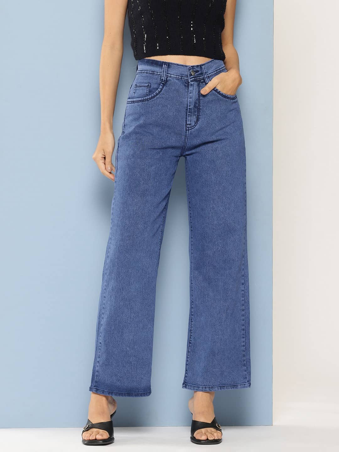 Aarika - Grey Denim Wide Leg Women's Jeans ( Pack of 1 ) - Jeans | Buy online on ZillyBuy